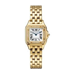 Panth�re de Cartier watch, small model, quartz movement. Case in yellow gold 750/1000 set with brilliant-cut diamonds Cartier Gold Watch, Expensive Wishlist, Cartier Gold, Cartier Panthere, Cartier Watch, Womens Watches Luxury, Classy Jewelry, Jewelry Lookbook, Yellow Gold Bracelet