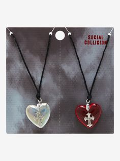 Keep close to your bestie's heart with these matching necklaces! This cord necklace set features matching bubble heart pendants with a central gothic cross charm. Matching Jewelry For Best Friends, Matching Necklaces For Best Friends, Heart Best Friend, Bubble Heart, Bestie Things, Right Arrow Icon, Trio Necklace, Gothic Cross, Gothic Crosses