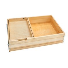 an empty wooden box with two compartments