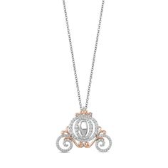 Enchanted Disney Fine Jewelry 10K White Gold and Rose Gold with 1/2 CTTW Diamonds Cinderella Carriage Pendant Necklace Cinderella Engagement Rings, Cinderella Jewelry, Enchanted Disney, Cinderella Carriage, Enchanted Disney Fine Jewelry, Designer Diamond Jewellery, Disney Cinderella, Bridal Jewelry Collection, Fine Diamond Jewelry