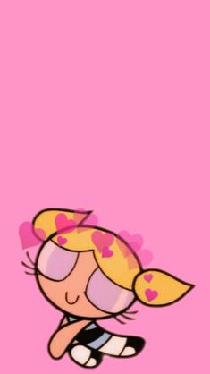 the powerpuff girl wallpaper is pink and has hearts on her head, while she