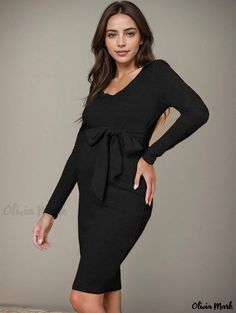 Olivia Mark - Pregnancy Knitted Long-Sleeved Dress for Maternity Wear Black V-neck Maternity Dress, Fitted Winter Maternity Dress, Elegant Maternity Winter Dresses, Elegant Maternity Dresses For Winter, Elegant Long Sleeve Bump Friendly Dress, Elegant Long Sleeve Maternity Dress, Bump Friendly, Fitted Black Maternity Dress, Elegant Long Sleeve Bump Friendly Maternity Dress, Black Stretch Maternity Dress