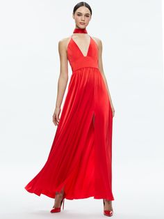 Hannah Halter Maxi Dress In Bright Ruby Deb Ball, Halter Maxi Dress, Black Short Dress, Alice And Olivia, Halter Maxi, Halter Maxi Dresses, Neck Scarf, Neck Scarves, Alice Olivia