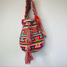 Brand New Colombia Wayuu Mochila Bag! Multicolor Satchel Bucket Bag, Multicolor Bucket Bag With Adjustable Strap, Multicolor Hobo Shoulder Bag For Errands, Multicolor Bags With Adjustable Strap For Errands, Multicolor Shoulder Bucket Bag With Adjustable Strap, Multicolor Shoulder Hobo Bag For Errands, Multicolor Bucket Satchel With Adjustable Strap, Multicolor Shopping Bag With Adjustable Strap, Multicolor Crossbody Shopping Bag