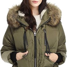 M New Fadshow Women's Winter Fur Hooded Jacket Long Coats Parka Army Olive Green Winter Puffer Jacket With Drawstring Hood, Cold Weather Parka With Zipper Closure, Cold Weather Long Sleeve Parka With Zipper, Winter Hooded Jacket With Drawstring Hood For Cold Weather, Winter Outdoor Outerwear With Detachable Hood, Fall Puffer Jacket With Adjustable Hood, Utility Puffer Jacket For Winter, Winter Hooded Jacket With Faux Fur Trim, Winter Hooded Jacket With Faux Fur Trim, Long Sleeve