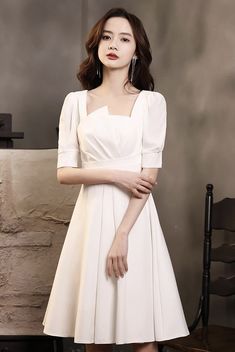 Short sleeve formal dress, white party dress,daily midi dressMaterial:Acetate satinColor:as picture or custom colorNeckline:square neckBack details:zipperDress type:A-lineStyle:modern&ltp&gtFeatures:elegant</p>&ltbr/>&ltp&gtThis dress could be custom made, there are no extra cost to do custom size and color.</p>&ltbr/>&ltp&gt1, If the color is customized, please note the color & card number.</p>&ltbr/>&ltp&gt2,You can cho Solid Color Midi Dress For Banquet, White Solid Color Party Dress, Elegant Solid Color Dress For Banquet, Party Dress With Square Neck In Solid Color, White Fitted Bodice Midi Dress For Evening, White Short Sleeve Formal Midi Dress, Elegant Solid Color Wedding Dress, Elegant White Solid Color Dress, Square Neck Midi Dress For Evening