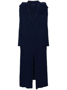 navy blue cashmere ribbed knit embroidered logo to the rear classic hood open front drop shoulder long sleeves two front patch pockets straight hem long length Knit Cardi, Yoko London, City Dress, Summer Beach Wear, Cashmere Coat, Outerwear Coats, Lady Dior, Amalfi, Outerwear Women