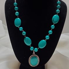 Beautiful Qvc Jewelry, Beaded Pendant Necklace, Genuine Turquoise, 50 Shades, Blush Makeup, Fit N Flare Dress, Turquoise Beads, Beaded Pendant, Blue And Silver