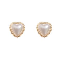 A warm 18k gold-plated setting encrusted with heart-shaped pearls lends light-dancing appeal to your look when you don these charming stud earrings. 0.51" W x 0.55" L 18k gold-plated copper / pearl Elegant Heart-shaped Clip-on Earrings For Valentine's Day, Elegant Gold Heart Shaped Clip-on Earrings, Elegant Gold Heart-shaped Clip-on Earrings, Feminine Gold Heart Earrings For Valentine's Day, Gold Pearl Earrings For Anniversary On Valentine's Day, Valentine's Day Gold Pearl Earrings For Anniversary, Gold Pearl Earrings For Valentine's Day, Gold Pearl Heart Earrings For Weddings, Gold Heart-shaped Pearl Earrings For Pierced Ears