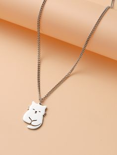 Silver Cute   Stainless Steel  Pendant Necklaces Embellished   Jewelry Cat Themed Jewelry, Cute Cat Necklace, Charm Bracelet Tattoo, Hand Bracelet With Ring, Cute Pendants, Cat Charm Necklace, Cat Charm Bracelet, Terracotta Jewellery Designs