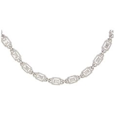 This stunning necklace features 49 emerald cut diamond clusters, each comprising of 5 baguette cut and 4 round diamonds. Each cluster is surrounded by a halo of round white diamonds. This necklace is 30" long and is secured with a hidden clasp and safety lock, and is set in 18k white gold. Total Diamond Weight = 12.46 carats --> baguette cut diamonds: 4.22 carats --> round diamonds: 8.24 carats Necklace is 30" long - Emerald Cut Cluster is 5 x 3.8 mm. Illusion Necklace, Emerald Cut Diamond, Baguette Cut Diamond, Baguette Cut, Emerald Cut Diamonds, Stunning Necklace, Diamond Cluster, Emerald Cut, Diamond White