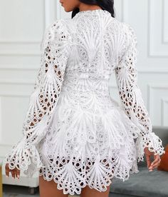 Women's Long Sleeve Lace Dress sold by bobgllok on Storenvy Office Dresses For Women, Elegant Party Dresses, Mini Robes, Lace Dress With Sleeves, Floral Embroidered Dress, Flare Mini Dress, Elegant Party, Trend Fashion, Lace Fashion