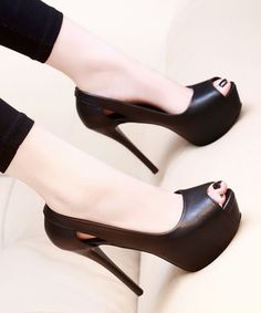 Handmade Peep Toe Stiletto High Heels Black Cowhide LeatherMade of:-Cowhide Leather Upper.-Rubber sole- cushioned insole.4.72"/12cm Stiletto Heel Summer Pumps, Summer High Heels, High Heels Black, Faux Leather Heels, Heels Black, Black High Heels, High Heels Stilettos, Womens High Heels, Platform Heels