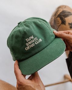 Slow Sundays 5 Panel Cap- Green | Hats & Beanies – P&Co USA Coffee Club, Mode Inspo, 로고 디자인, Look Fashion, Cotton Twill, The Office, Style Me, Clothing Brand, Coffee Shop