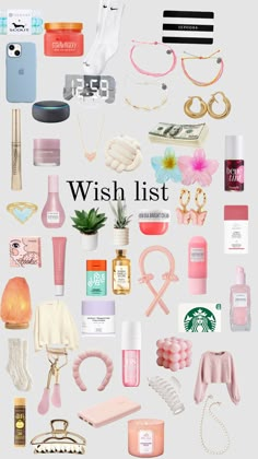 the words wish list are surrounded by many different items and things that can be seen in this