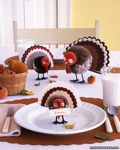 a turkey place setting on a table