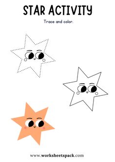 star activity for kids to color and draw with the words, trace and color on it