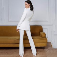 Women Suit Blazer With Belt +Flare Pants Set / Fashionsarah.com Chic White Pants For Tailoring, Elegant White Sets For Fall, Elegant Formal Set With High-waisted Pants, Elegant Fitted Pantsuit With Trousers, Fitted Fall Suit Trousers, Chic Fitted Sets With Suit Collar, Fitted Formal Pantsuit With High-waisted Pants, Chic Fitted Pantsuit With Suit Collar, Fitted High-waisted Pantsuit For Formal Occasions