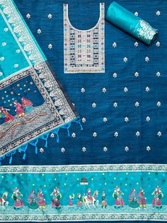 Product Details Teal Blue Unstitched Salwar Suit in kalamkari Raw Silk Elevated with Kalamkari Thread Woven Work Accompanied by an Unstitched Kurta, Bottom and Dupatta with Tassels Comes with the Vishnu Weaves Promise of Premium Quality Size & Fit Kurta & Bottom : 5.20 Mtrs Dupatta : 2.40 Mtrs Material & Care Dry Wash Only Salwar Suit, Salwar Suits, Raw Silk, Teal Blue, Tassels, Premium Quality, Weaving, Thread, Silk