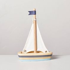 Toy Nautical Sailboat - Hearth & Hand™ with Magnolia Nautical Baby Room, Sailboat Nursery, Toy Sailboat, Wood Train, Hearth & Hand With Magnolia, Boat Decor, Toy Boat, Blue And White Fabric, Nautical Baby Shower