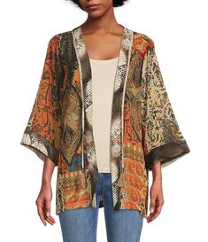 Kimono Jacket Kim+ono, Bohemian Summer Outerwear With 3/4 Sleeves, Bohemian Outerwear With 3/4 Sleeves For Summer, Diy Kimono, Wearable Art Clothing, Kimono Blouse, Kimono Coat, Statement Jacket, Boho Jacket