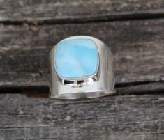 Larimar Ring , Blue Stone, Bridal Ring , Wedding Ring, Organic Ring, Sterling Silver Ring, Statement Ring, Gemstone Ring, Square Silver Ring This is a highly spiritual stone that works effectively within all of the chakras from the heart chakra through to the crown chakra, including the higher heart, which aids compassion. It helps to release stored negative emotions such as angry thoughts, remembered pain and other detrimental emotions that are not benefiting you. ✦Gemstone: Natural Larimar ✦St Adjustable Blue Larimar Ring, Blue Larimar Opal Ring, Larimar Gemstone Jewelry For Wedding, Wedding Larimar Gemstone Rings, Angry Thoughts, Ring Blue Stone, Ring Square, Blue Gemstone Rings, Larimar Ring