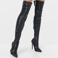 New In Box. Never Worn Black Stiletto Thigh High Boots Size 8. Matte Faux-Leather Upper Lining Sock: 50% Other Materials, 50% Textile, Sole: 100% Other Materials, Upper: 100% Other Materials. Fashionable Business Casual, How To Wear Thigh High Boots, Thigh High Leather Boots, Thigh High Black Boots, Thigh High Heel Boots, Black Thigh Boots, Knee High Black Boots, Thigh High Stiletto Boots, Bow Drawing