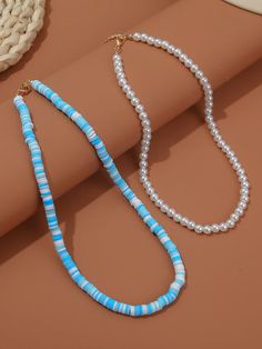 2pcs Faux Pearl Decor Necklace – theshejewelry Sead Bead Necklace, Clay Beaded Necklace, Preppy Necklaces, Clay Bead Necklace, Preppy Bracelets, Beads Craft Jewelry, Soft Clay, Crystal Aesthetic, Beaded Jewelry Necklaces