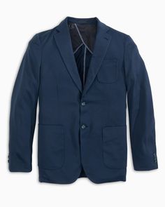 This navy blazer will instantly be your go-to formal coat. Lightweight and relaxed, you’ll feel polished yet comfortable all day long. Fight the southern heat with built-in Coolmax technology. Style: 7242 Navy Sport Coat With Patch Pockets For Work, Casual Business Blazer With Pressed Crease, Navy Cotton Sport Coat For Work, Navy Tailored Sport Coat For Business Casual, Tailored Navy Sport Coat For Business Casual, Classic Solid Blazer With Patch Pockets, Navy Casual Business Sport Coat, Navy Single Breasted Blazer For Business Casual, Navy Sport Coat With Notch Lapel For Work