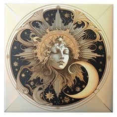 the sun and moon are depicted in this decorative tile