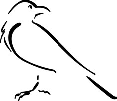 a black and white drawing of a bird