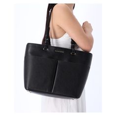 Sturdy double handles with a top zipper closure 10" x 14" x 5" This roomy tote flaunts an open slip compartment two additional front pockets Michael Kors Bedford, Women's Bags By Style, Black Pebbles, Pebbled Leather, Fashion Bags, Bags Handbags, Shoe Accessories, Black Leather, Handles