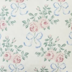 a white background with pink and blue roses on it