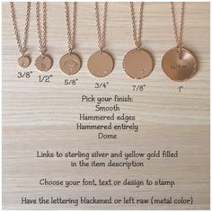 "★ ITEM DESCRIPTION: * Rose gold filled disc 3/8\" (10mm), 1/2\" (13mm), 5/8\" (16mm), 3/4\" (19mm), 7/8\" (22mm) or 1\" (25mm). * Rose gold filled chain * Rose gold filled clasp * Rose gold filled elements and components * Gift box THIS LISTING IS FOR 1 NECKLACE ✤ Sterling silver: https://www.etsy.com/listing/235653932 ✤ Yellow gold filled: https://www.etsy.com/listing/1532008192 ✤ Rose gold filled: https://www.etsy.com/listing/1532011178 Discs only (no chain) available here: ✤ 3/8\" disc: http Adjustable Engraved Rose Gold Necklace, Customizable Rose Gold Round Pendant Jewelry, Customizable Rose Gold Round Pendant, Minimalist Rose Gold Hand Stamped Charm Necklaces, Minimalist Hand Stamped Rose Gold Charm Necklace, Minimalist Rose Gold Hand Stamped Charm Necklace, Adjustable Personalized Rose Gold Necklace, Personalized Adjustable Rose Gold Necklace, Adjustable Rose Gold Necklaces For Personalized Gifts