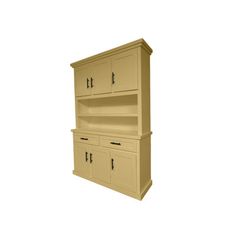 a tall cabinet with two doors and drawers