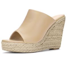 An espadrille wedge adds leg-lengthening height to chic platform mules. Wear yours with everything from dresses to denim.Platform Mules.Espadrille Platform.Open Toe.Vamp: PU; Outsole: TPR; Heel: PVC. Size: 9. Color: nude. Gender: female. Age Group: adult. Pattern: Solid. Affordable Women's Wedge Heel Mules, Straw Wedge Sandals With Round Toe For Spring, Spring Espadrille Wedge Sandals With Round Toe, Spring Straw Wedge Sandals With Round Toe, Spring Platform Closed Toe Espadrilles, Casual Platform Mules For Spring, Casual Spring Platform Mules, Spring Espadrille Wedge Sandals, Chic Beige Wedge Sandals For Spring