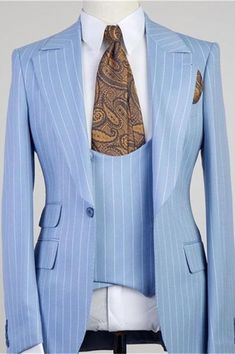 Blue Bespoke Fitted Tuxedo, Bespoke Blue Fitted Tuxedo, Classic Fitted Light Blue Suit, Elegant Blue Single Button Set, Classic Light Blue Fitted Suit, Elegant Tailored Light Blue Suit, Fitted Light Blue Suit For Formal Occasions, Formal Fitted Light Blue Tuxedo, Fitted Light Blue Formal Suit