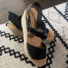 Brand New, Never Worn Casual Black Wedge Sandals With Buckle, Casual Black Wedge Sandals With Buckle Closure, Platform Espadrilles With Round Toe For Day Out, Synthetic Espadrilles With Buckle Closure And Round Toe, Everyday Platform Sandals With Round Toe, Platform Closed Toe Espadrilles For Day Out, Casual Espadrilles With Ankle Strap And Buckle, Casual Espadrilles With Ankle Strap And Buckle Closure, Casual Espadrille Wedge Sandals With Buckle