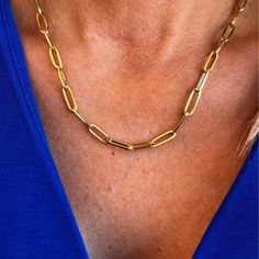 This piece can be worn by itself making a bold statement or great for laying with one or multiple necklaces. Materials: 14k Yellow Gold Measurements: 18" Chain, 14x4mm Links Formal Gold Plated Necklace With Paperclip Chain, 14k Gold Oval Jewelry With Gold Chain, Formal Gold-plated Necklace With Paperclip Chain, Classic Jewelry With Adjustable Oval Link Chain, Yellow Gold Chain Link Necklace As Gift, Gold Plated Link Chain Necklace Fine Jewelry, Yellow Gold Chain Link Necklace For Gifts, Modern Gold Necklace With Paperclip Chain, Gold Sterling Silver Jewelry With Rectangular Links