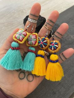 You can choose between 2 super fun and colorful tassel earrings that will rock your everyday outfits. The green one and the yellow one. Both are super light what make them easy to wear. A most have addition to your jewelry collection. They both are 6cm- 2.30 inch long 2cm- 0.80 inch wide They have a drop length of 7.5cm- 3 inch ⚡️Join Akashi's VIP list for early bird discount access⚡️ Paste into your browser http://eepurl.com/hgCMM1 and follow the simple steps. ⚡️To see more unique jewelry, clic Trendy Dangle Tassel Earrings For Festivals, Trendy Tassel Dangle Earrings For Festival, Handmade Trendy Red Tassel Earrings, Trendy Handmade Multicolor Plug Earrings, Trendy Multicolor Handmade Plug Earrings, Trendy Multicolor Dangle Plug Earrings, Trendy Handmade Adjustable Tassel Earrings, Yellow Tassel Earrings For Summer Gift, Trendy Yellow Earrings For Festivals