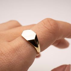 Minimalist Silver Ring, Hexagon Ring, Gold Bubbles, Stackable Rings Silver, Simple Ring, Geometric Ring, Gold Engraving, Solid Gold Ring, Solid Gold Rings