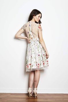 Feminine Floral Embroidered Dress For Garden Party, Lace Embroidered Dress With Floral Print For Wedding, Lace Embroidered Floral Dress For Wedding, Summer Lace Dress For Mother Of The Bride, Elegant Embroidered Dress With Floral Applique For Garden Party, Feminine Floral Print Embroidered Wedding Dress, Cocktail Lace Dress With Floral Embroidery, Elegant Floral Embellished Dress For Garden Party, Spring Wedding Mini Dress With Floral Embroidery