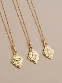 Our Zodiac-inspired pendants are a unique way to wear your sun, moon and rising signs, or layer up all three!  The perfect gift for an astrology lover.  Prefer to pick your favourite design? We haven’t engraved the name or symbol of the zodiac sign on the pendants themselves so whether you're treating yourself or gifti Luxury Zodiac Sign Necklace, Spiritual Zodiac Sign Medallion Jewelry, Zodiac Sign Medallion Necklace Amulet, Zodiac Sign Medallion Amulet Necklace, Symbolic Zodiac Sign Medallion Necklace, Sun Moon And Rising, Rising Signs, Playful Jewelry, Glam Jewelry