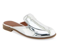 Slip into effortless style with the Aerosoles Wilda almond toe leather slip-on mule. Perfect for casual outings or adding a chic touch to your work ensemble, these mules offer both comfort and elegance. From Aerosoles. Slip On Mules, Low Block Heels, Calf Hair, Leather Slip Ons, Effortless Style, Block Heels, Metallic Silver, Leather Upper, Fashion Shoes