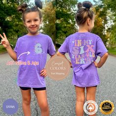 Looking for a high-quality gift shirt? This Comfort Color t-shirt is the best option✨ **Comfort Color 6th Birthday Girl Shirt Girl,Sixth Birthday Shirt Girl,Custom In My 6 Year Old Era Shirt With Name and Age,Six B-day Tshirt** ✨Our designs are original creations✨ ✨We welcome any custom orders you may have. Please message us! ✨ Celebrate your little one's special day with our Comfort Color 6th Birthday Girl Shirt! This custom "In My 6 Year Old Era" shirt features your child's name and age for a Casual Purple T-shirt For Birthday, Casual Purple Top For Birthday, Casual Purple Birthday T-shirt, 6th Birthday Girl Shirt, 6th Birthday Girl, Seventh Birthday, 6th Birthday Girls, Sixth Birthday, Shirt Girl