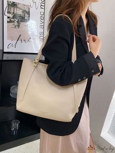 Bird in Bag - Solid Color Large Capacity Retro Casual Shoulder Bag with One Pocket - Suitable for Womens Daily Use Beige High-capacity Bags For Daily Use, Bird In Bag, Bag Bag, Square Bag, Pu Leather, Solid Color, Lingerie, Size Medium, Shoulder Bag