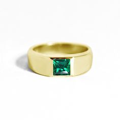 Item Details: Princess-cut emerald weighing approx. 0.65 ctw. This ring is 6.5 mm wide at the top and 3.75 mm wide at the base. Please note, we can set antique/heirloom diamonds in this setting. Set in your choice of platinum or 14K white, yellow, or rose gold. Please allow 10 days for production & delivery. Emerald Ring For Men, Emerald Signet Ring, Engagement Rings Men, Yellow Diamond Engagement Rings, Wide Engagement Ring, Mens Engagement Rings, Engagement Ring Minimalist, Mens Diamond Band, Wedding Ring Styles