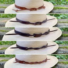 Western Hat Band Ideas, Hat Bands Diy Ideas, Leather Hat Bands, Womens Western Hats, Leather Working Projects, Cowboy Hat Bands, Antler Buttons, Hat Bands, Leather Hat