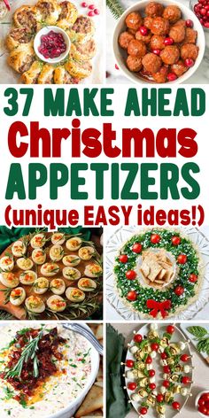 Easy make ahead appetizers for Christmas party, potluck or Christmas Eve dinner, such as bite size finger foods, dip recipes and quick holiday appetizers for xmas. Vegetarian Christmas Appetizers, Appetizers For Christmas, Make Ahead Christmas Appetizers, Christmas Finger Foods