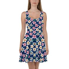 Dress to impress with this sleeveless skater dress! The soft fabric and flared skirt give it an elegant twist that brings out the intricate design with a beautiful vibrancy. * 82% polyester, 18% spandex * Fabric weight: 6.78 oz/yd² (230 g/m weight may vary by 5% * Smooth and elastic fabric * Mid-thigh length flared skirt * Elastic waistline * Overlock seams, coverstitch hemline * Blank product components sourced from China Flowy A-line Summer Sundress, Fitted A-line Sleeveless Dress For Beach, Fitted A-line Sleeveless Dress For Vacation, Summer A-line Fit And Flare Sundress, Floral Print Fit And Flare A-line Mini Dress, Summer Fit And Flare A-line Sundress, Fit And Flare A-line Mini Dress For Beach, Summer Floral A-line Party Dress, Flowy A-line Summer Mini Dress